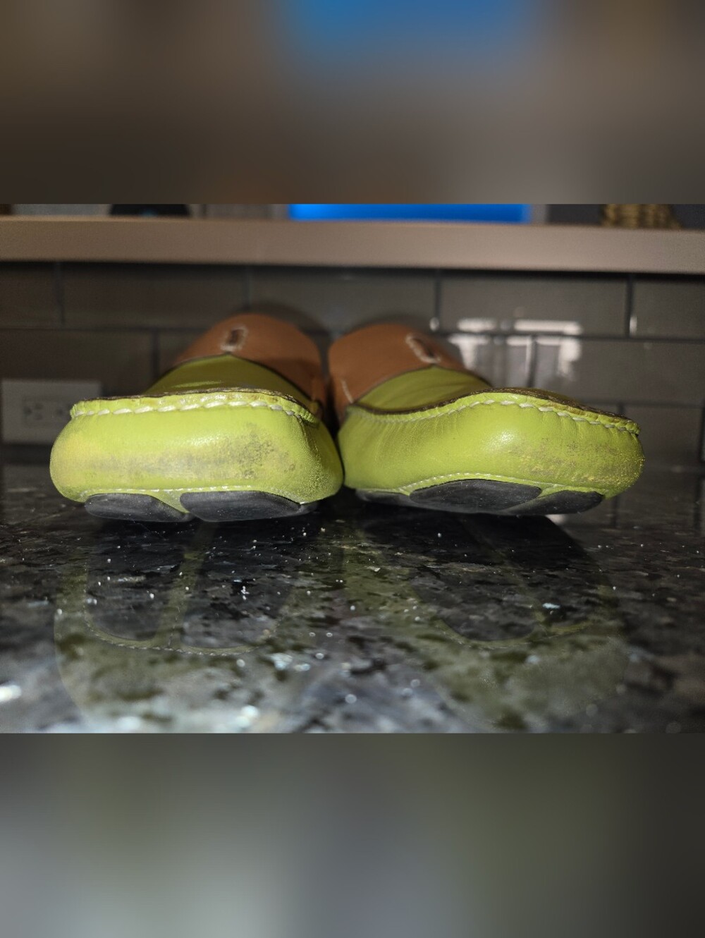 Rare Runway Style: Men's Prada Classic Leather Loafers (Lime Green/Tan) Size 11 - Picture 5 of 8